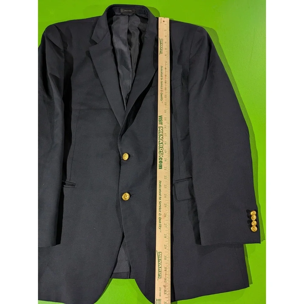 Lauren Ralph Lauren Blazer Mens 46L Blue Navy Gold Buttons Wool  Sport Coat